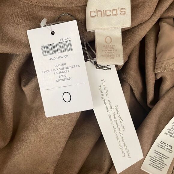 Chico’s NEW Lace Faux Suede 3/4 Sleeve Duster Jacket sz 0 - Picture 4 of 9